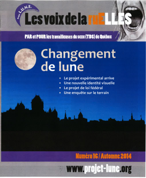 Page couverture de l'édition du journal Les voix des ruElles de  l'automne 2014 - Changement de Lune.