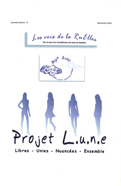 Page couverture de l'édition du journal Les voix des ruElles de  novembre 2011 - Libres-Unies-Nuancées-Ensemble.